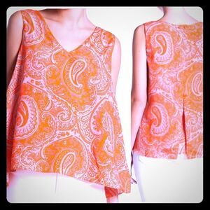 FRNCH Orange and Paisley Sleeveless Blouse-M NWT